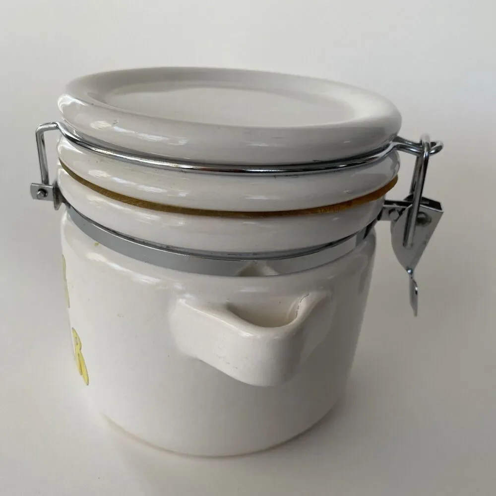 Winsome Brown Sugar Canister Ceramic Wire Bail Clamp Lid Vintage Kitchen Jar 80s